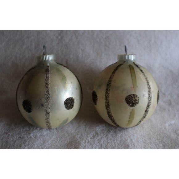 Lot 2 Vintage DBGM 2.5" Christmas Ornaments Striped Silver Glitter West Germany - Picture 6 of 11
